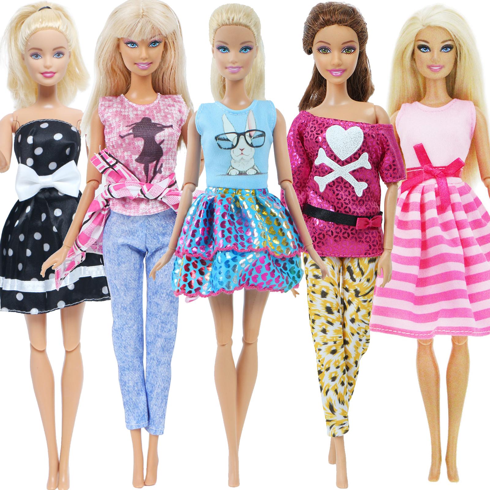 Funkid Toy 5 Sets Doll Clothes for Barbie Dolls Pants Blousers Mini Dresses Outfits for 1/6 11.5 Inch Doll Lovely Gift Set for Girl Toy