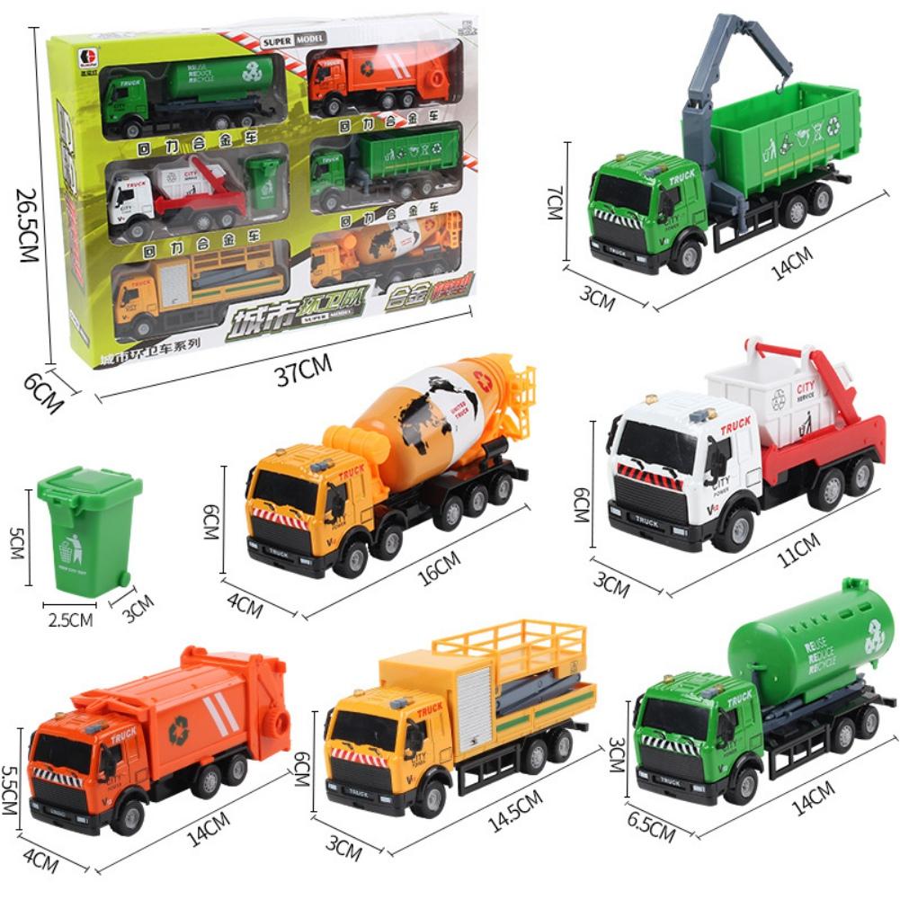 FourAll-Toys, Kids & Baby Children's Toy Car Set, Boy Alloy Car, Military Tank, Armored Vehicle, Engineering Vehicle, Fire Truck Pendulum, 4 Sets of Garbage Sorting