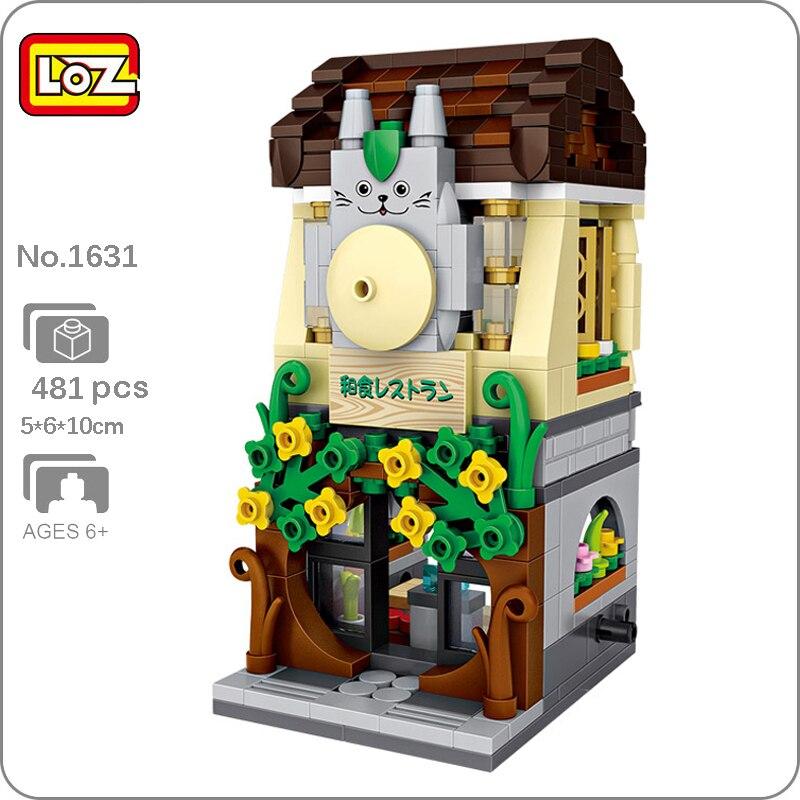 LOZ 1631 City Street Japan Food Totoro Restaurant Animal Architecture Mini Blocks Bricks Building Toy for Children Gift No Box