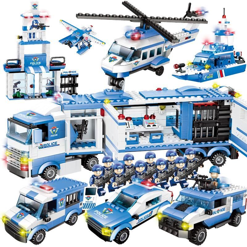 Lucktao - Toy 8IN1 SWAT City Police Helicopter Truck Car Building Blocks City Police Station Bricks Kids Toys Gift