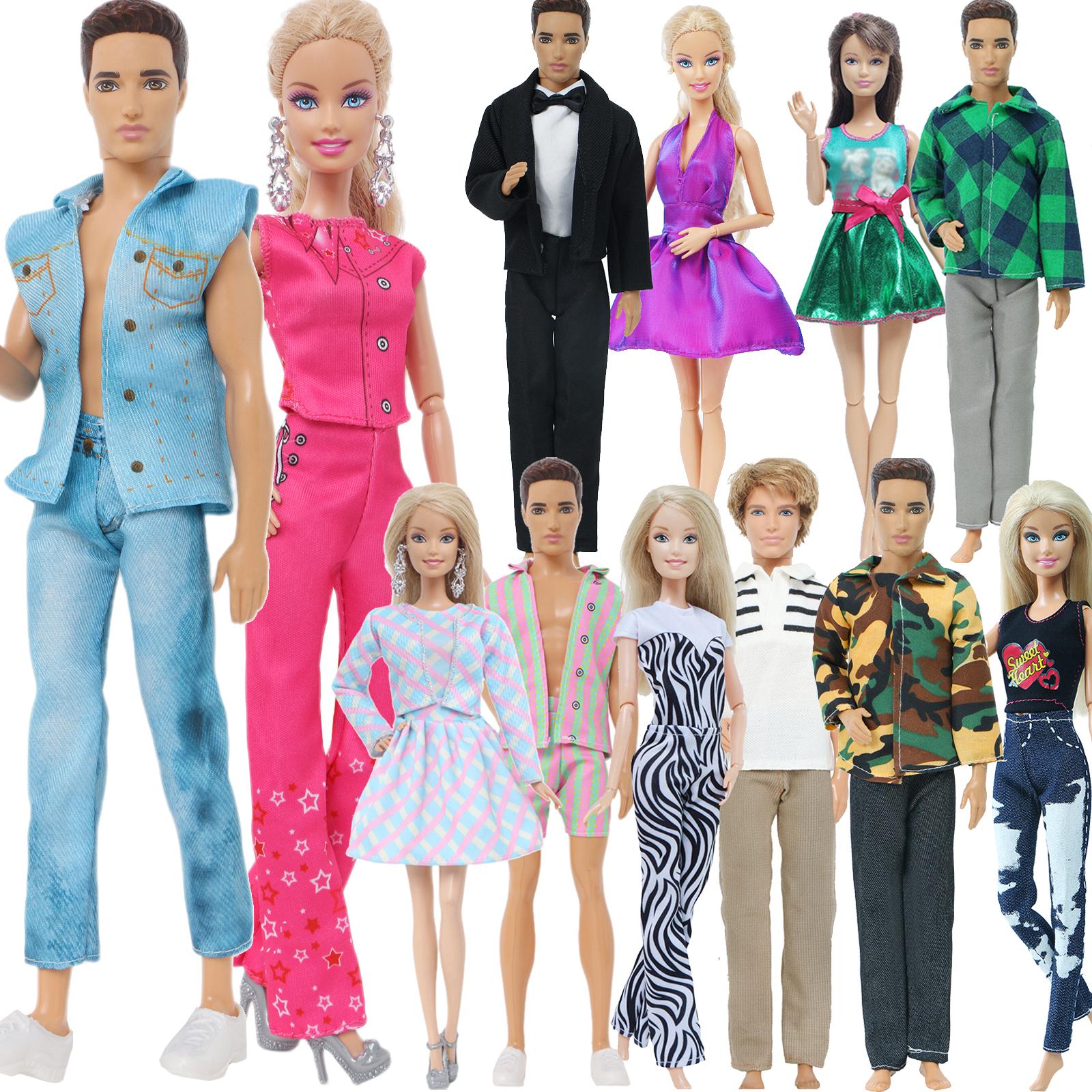 Funkid Toy 2 Sets Couple Outfits for Ken for Barbie Dolls Doll Accessories Suit Dress T-shirt Shorts 1/6 30cm Dolls House Toys