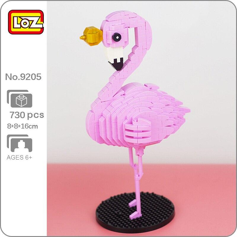 LOZ 9205 Animal World Cartoon Crown Flamingo Pink Bird 3D Model DIY Mini Diamond Blocks Bricks Building Toy no Box