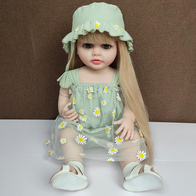FUSKARMA TOYS 55cm Lifelike Reborn Dolls Silicone Body Vinyl Doll Long Hair Girl Newborn Baby Betty Princess Baby Girl Doll Gifts For Kid