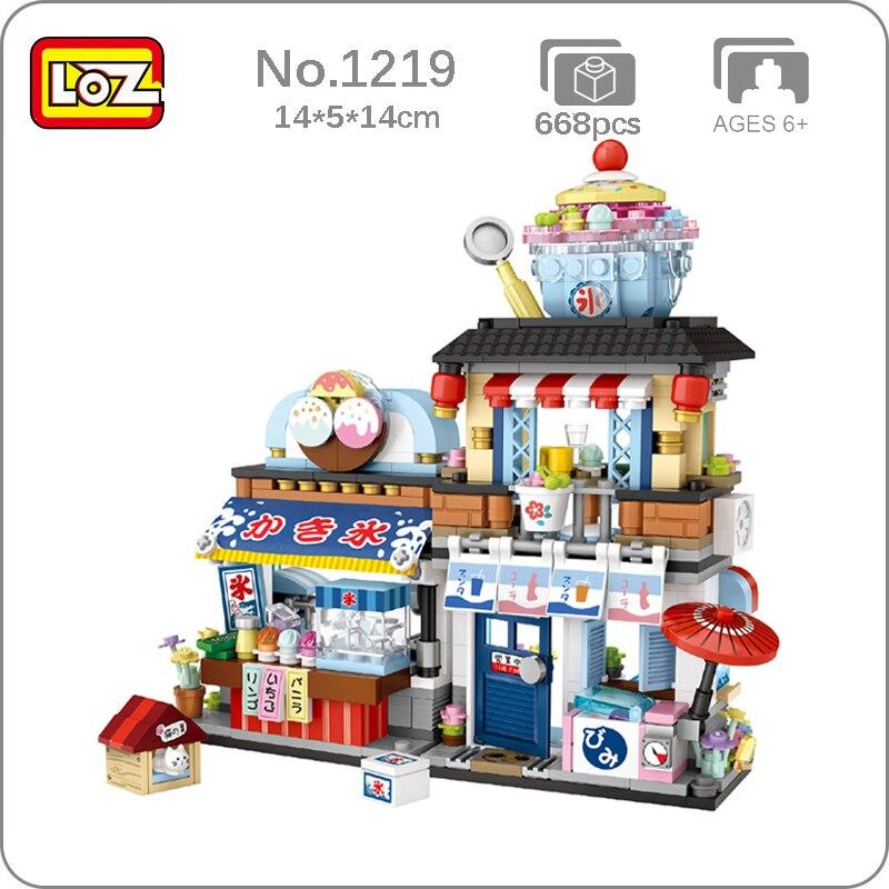 LOZ 1219 Architecture City Street Ice Cream Shop Store Restaurant Cat Mini Blocks Bricks Building Toy for Children Gift no Box