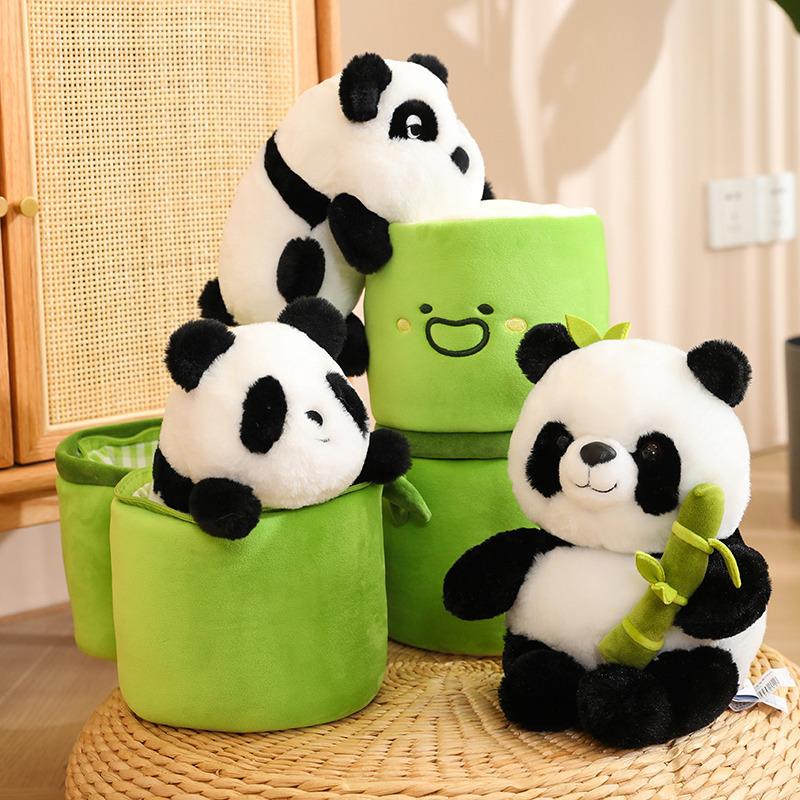 Plush toy for children Emoin Panda Stuffed Animals Panda Bamboo Plush Toy 11.8 Inch Bamboo Tube Panda Pillow Stuffed Panda Bear Plushies Panda Doll Gifts for Boys Girl