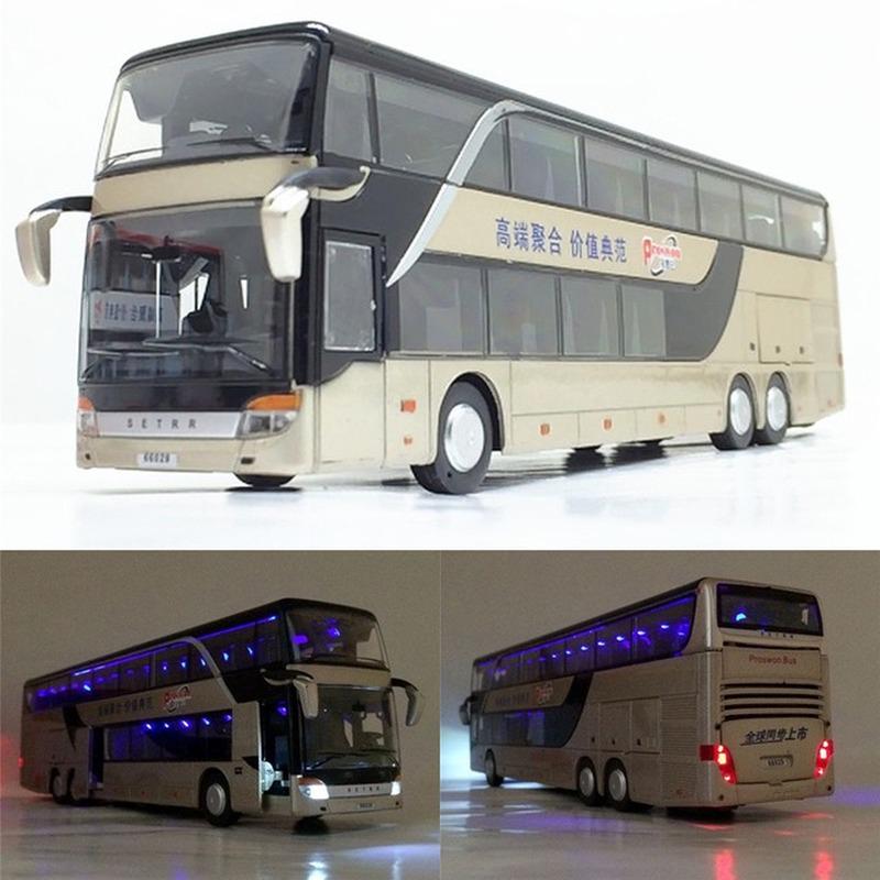 Lucktao - Toy Alloy Pull Back Bus Model High Imitation Double Sightseeing Bus Flash Toy Vehicle