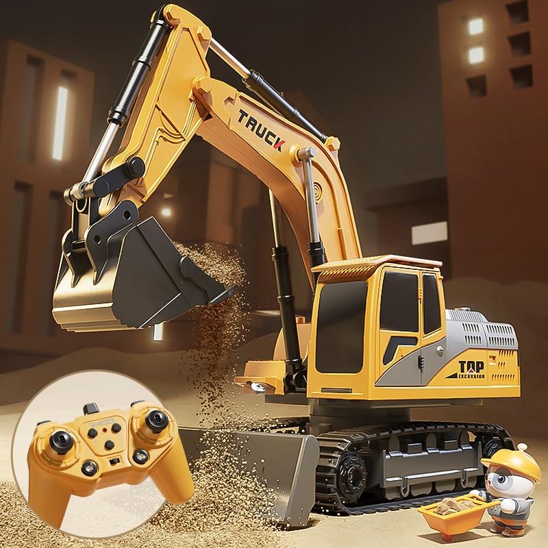 LYZRC New Alloy Remote Control Excavator Toy Car with Lights Sound Effect Electric Excavator Automobile Engineering Vehicle Children Gifts