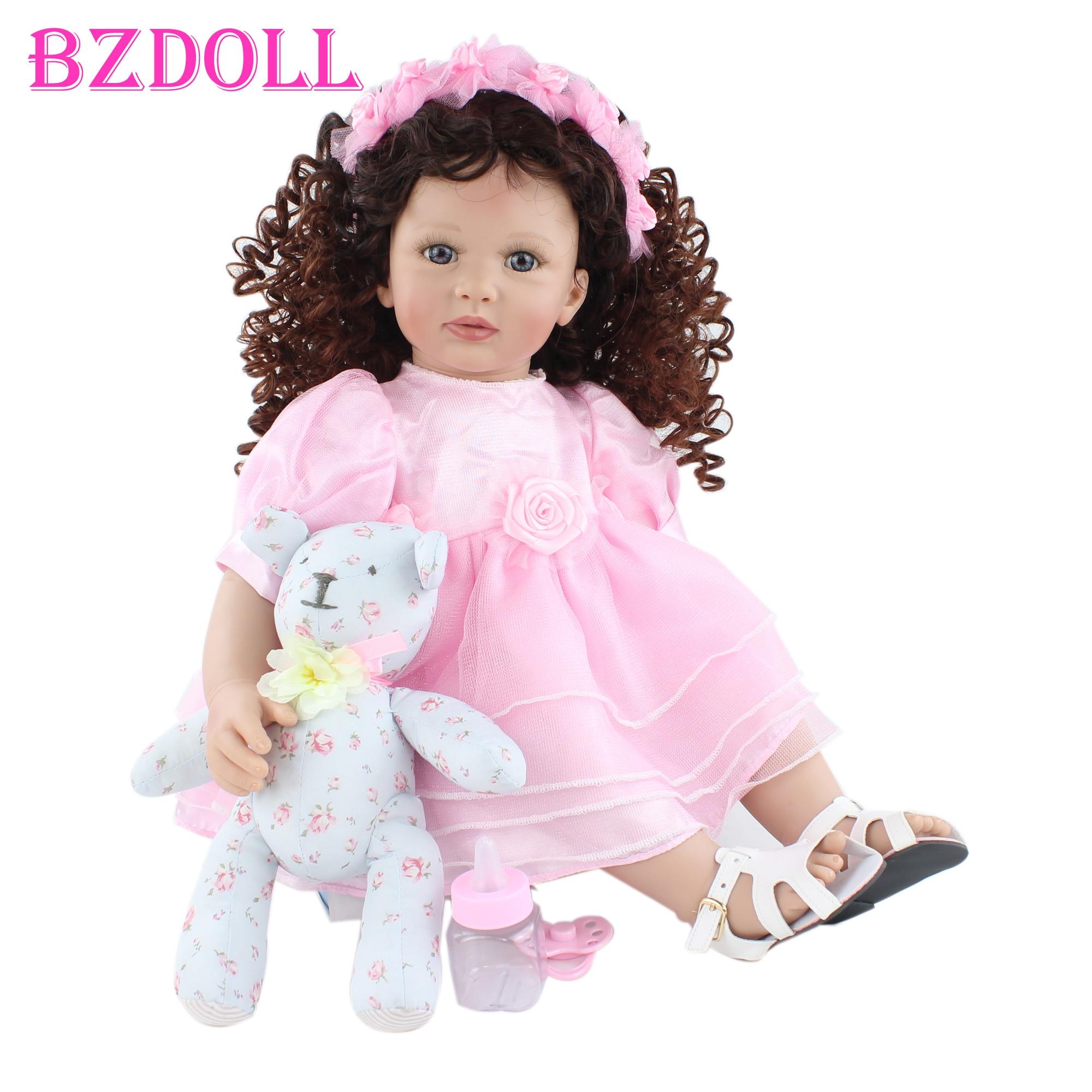BZDOLL Reborn BZDOLL 60cm Soft Silicone Reborn Toddler Doll For Girl Cloth Body Pink Dress Princess Baby Lovely Kids Birthday Gift Play House Toy