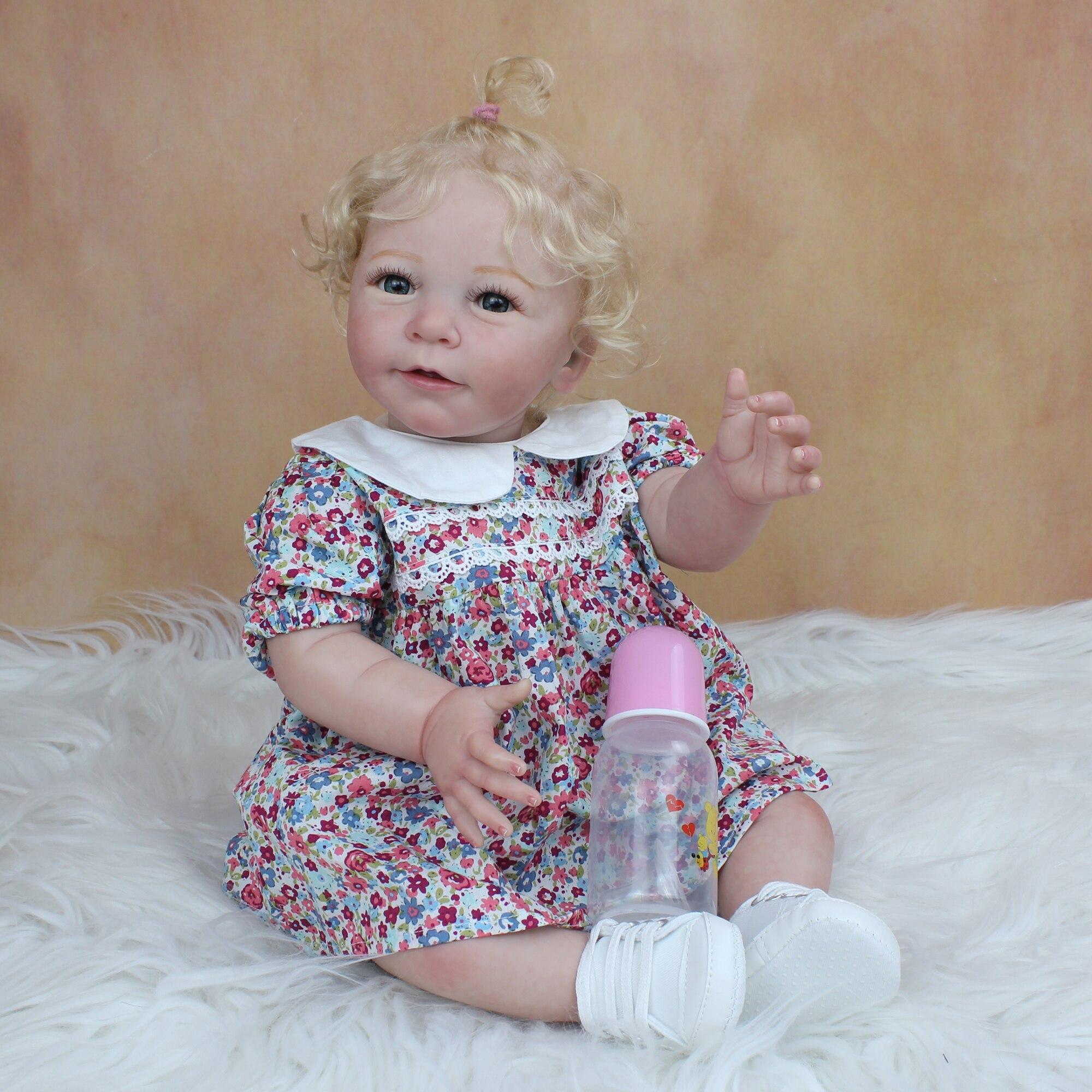 BZDOLL Reborn BZDOLL 55CM 3D-Paint Skin Soft Silicone Reborn Baby Doll Have Blood Vessels and Bloodshot 22 Inch Cloth Body Blonde Lisa Girl Toy