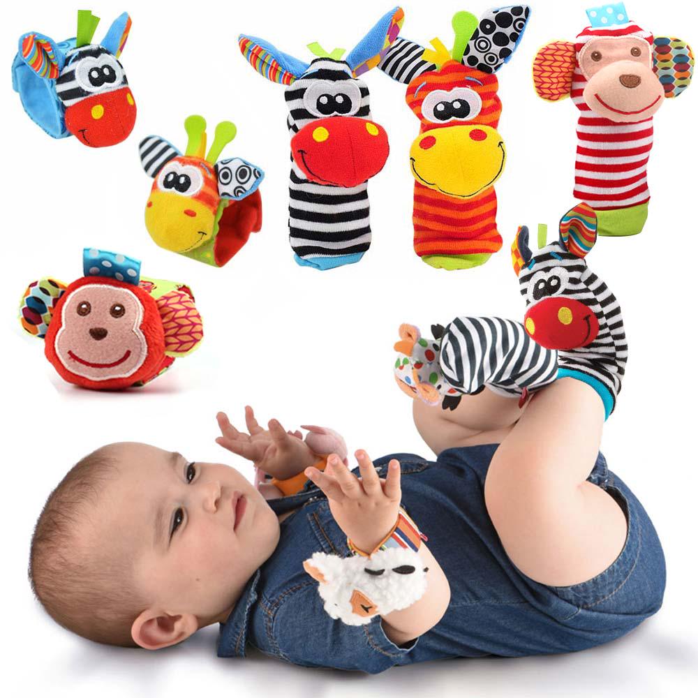 TouchCare Cartoon Wrist Strap Rattles Animal Socks Baby Toys Infant Soft Handbells Baby Rattles Plush Sock