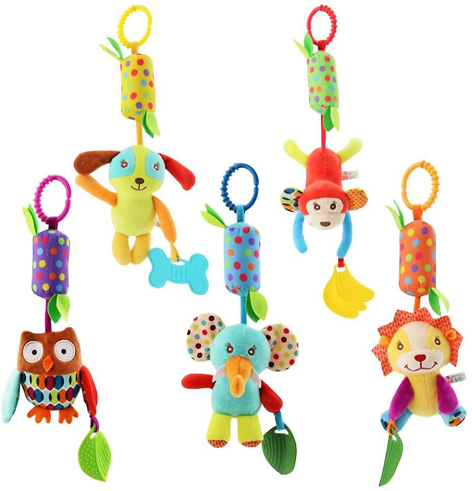 Vae Toys Baby Toys 6 Packs Stroller Toy Cot Attachments Cartoon Animal Hanging Rattle Toddler Toy Soft Flock Fabric With Jingle Bell