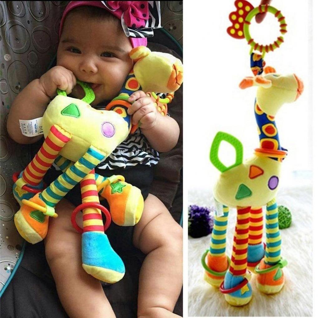 Moonbiffy-Toys Lovely giraffe toy infant baby kid development plush giraffe animal handbells rattles handle toy