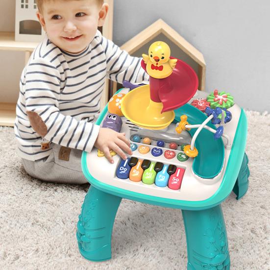 yaohengshang Baby Activity Table Early Education 5 Keys Piano Ball Slide Musical Instruments Learning Toddlers Standing Activity Center 1-3 Years Old Boy