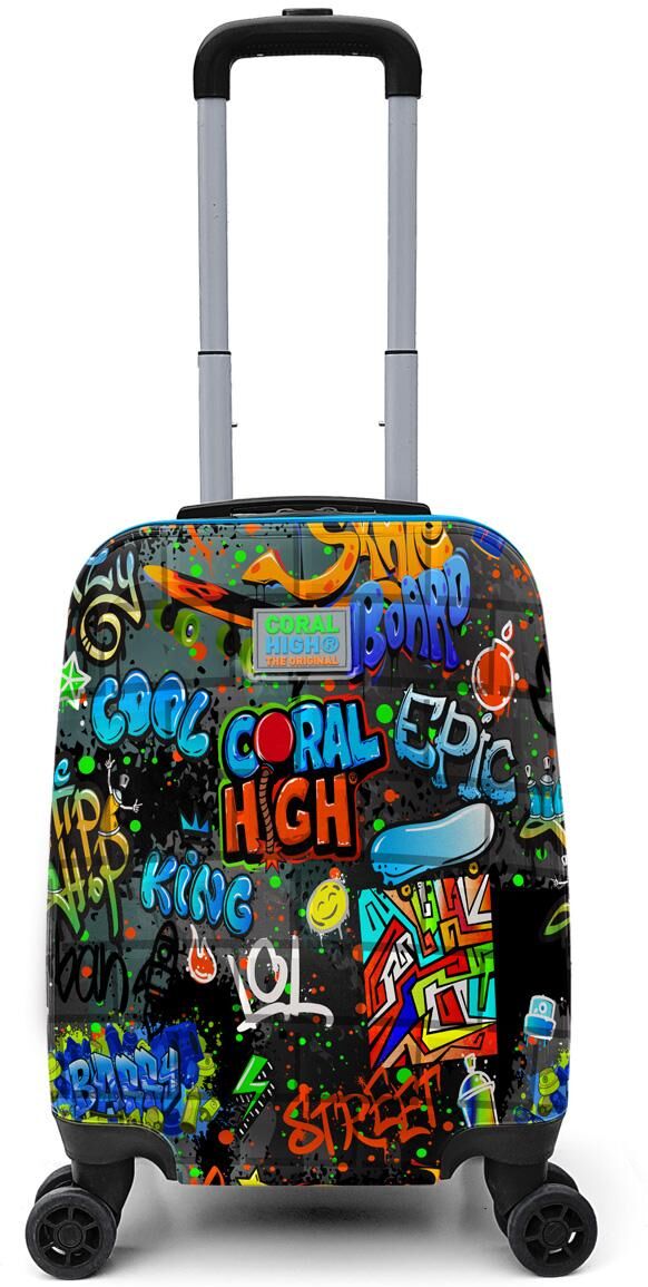 Coral High Kids Black Blue Graffiti Patterned Luggage 16760