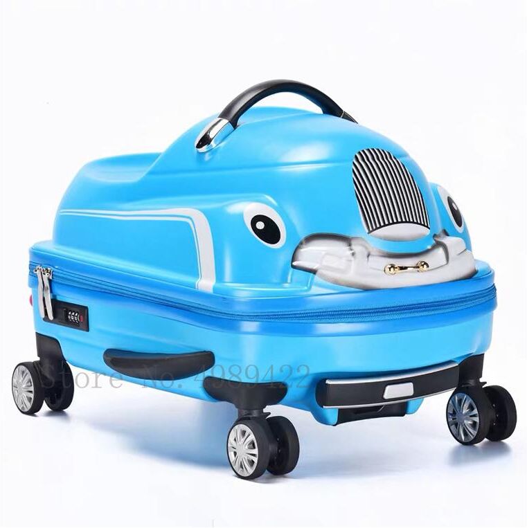 DOUBLE TRAVELLER kids Trolley luggage 20 inch 3D cartoon suitcase on wheels Carry On Trunk Can sit to ride Rolling luggage swing car childern's