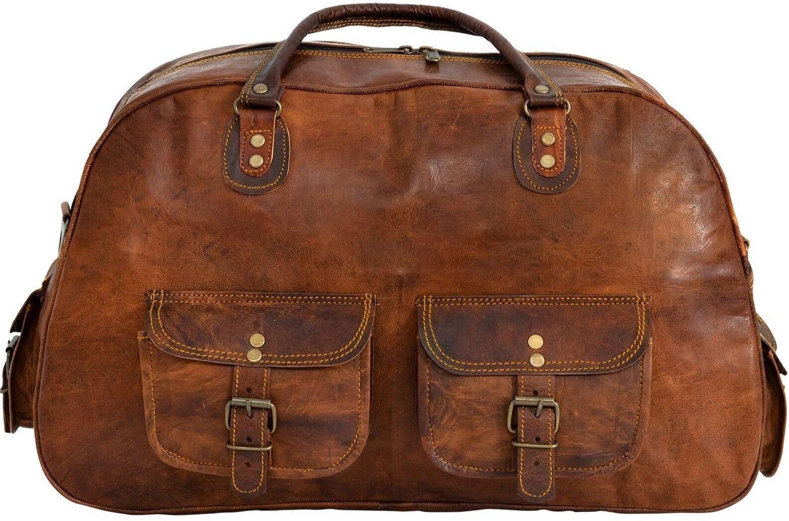 Vintage Goat leather Bags Leather Bag Duffel Travel Men Luggage Gym Vintage Genuine Weekend Overnight New"