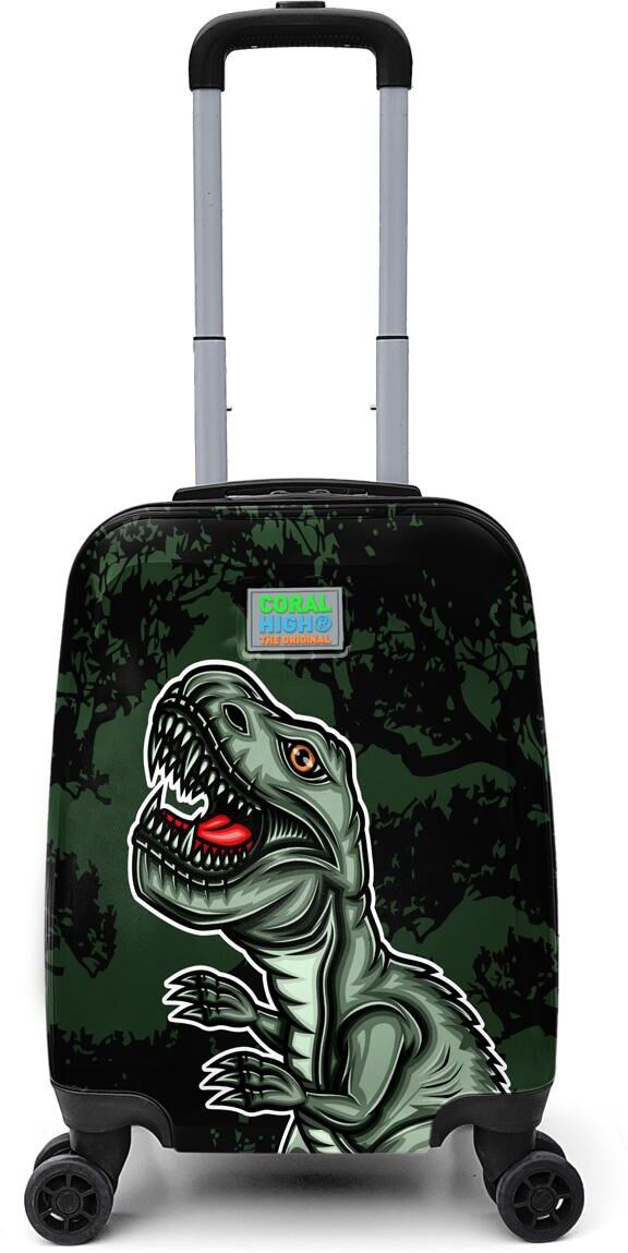 Coral High Kids Dark Green Black Dinosaur Patterned Luggage 16744