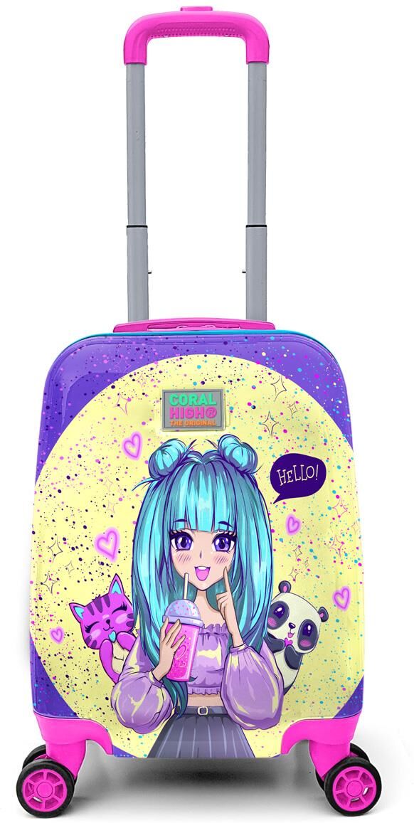 Coral High Kids Purple Pink Anime Girl Patterned Luggage 16705