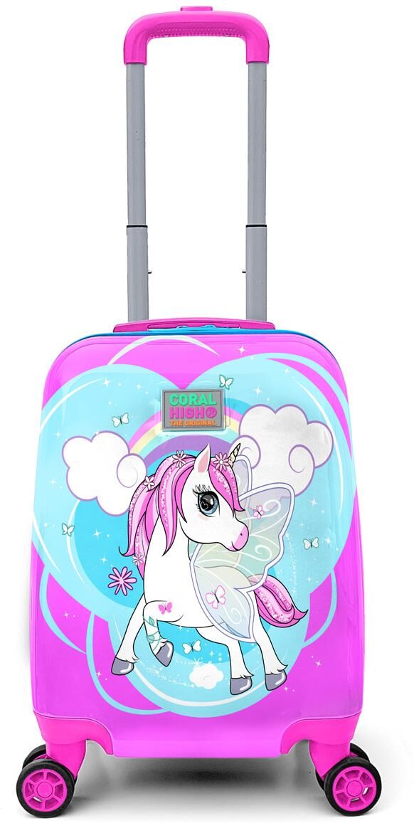 Coral High Kids Blue Neon Pink Unicorn Patterned Luggage 16712