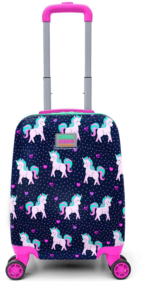 Coral High Kids Navy Blue Pink Unicorn Patterned Luggage 16713