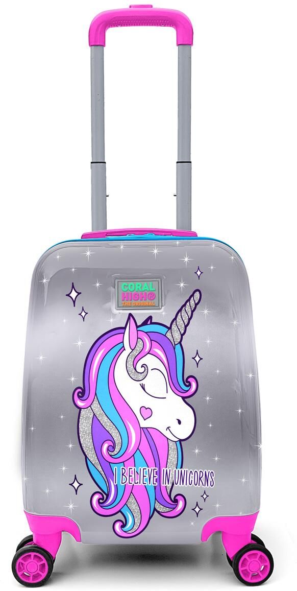 Coral High Kids Pink Silver Unicorn Patterned Luggage 16728