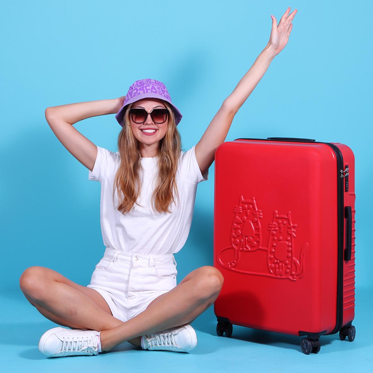 Biggdesign Cats Suitcase Luggage, Hardshell Luggage with Spinner Wheel, Travel Suitcase, Lock System, Lightweight, Red, Medium, 24 Inch