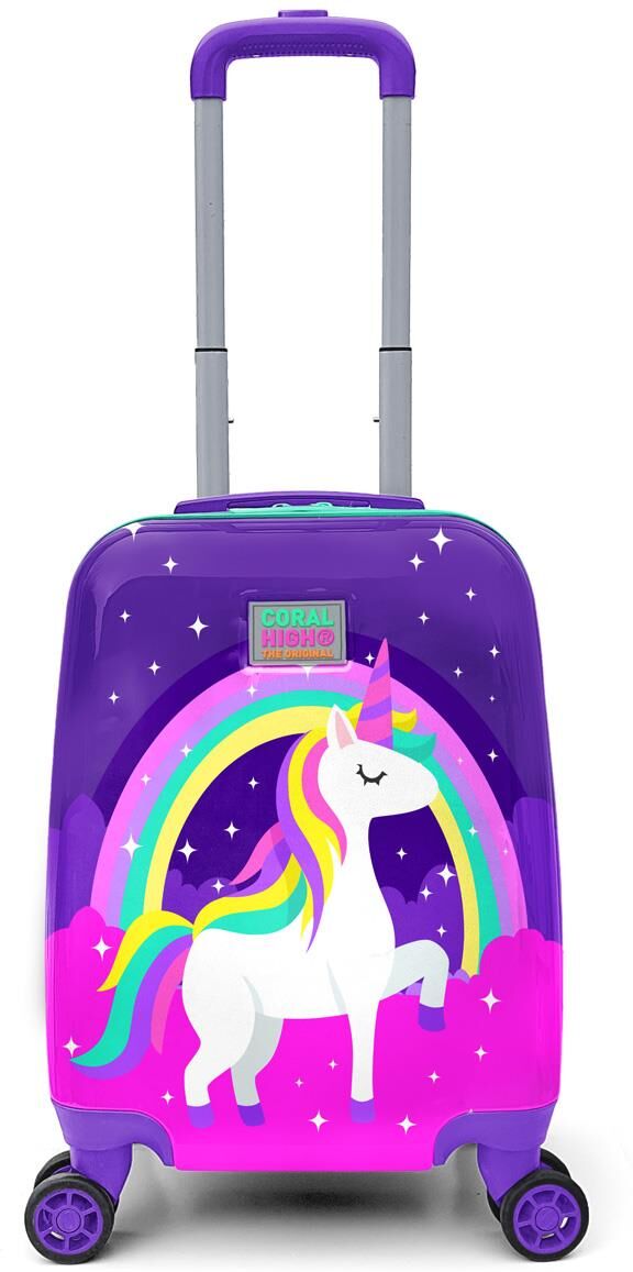 Coral High Kids Purple Water Green Unicorn Patterned Luggage 16729