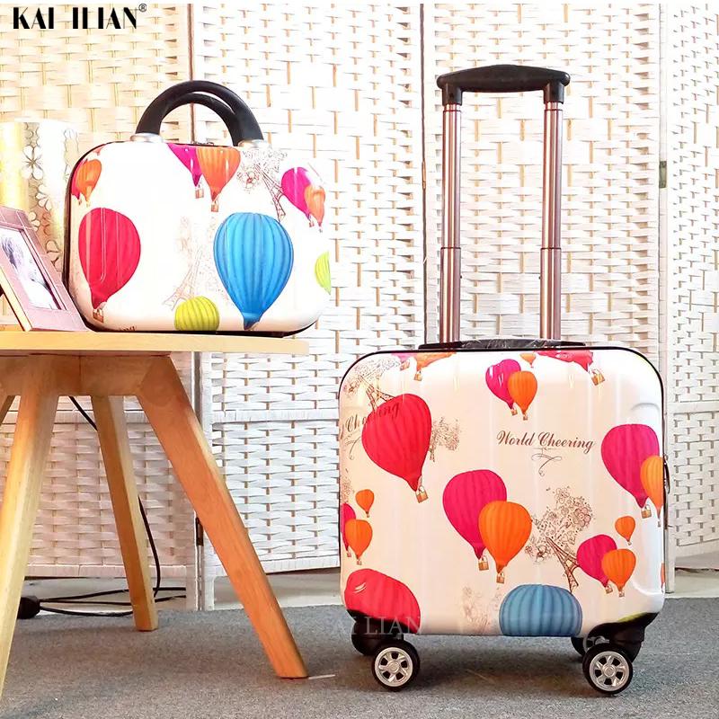 DOUBLE TRAVELLER Cartoon kid's Luggage set children's Travel trolley suitcase on wheels girl's Cabin Rolling luggage 18'' carry on suitcase bag