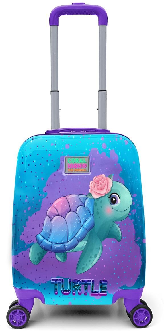 Coral High Kids Light Pink Blue Turtle Patterned Luggage 16724