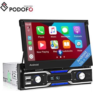 Podofo 1 Din 7 Inch Android 10.1 Car Radio Autoradio Support Wireless Carplay and Android Auto GPS Navigation Wifi Bluetooth USB FM Rear View