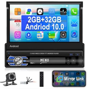 Podofo 1Din 7'' 2+32G Android 10.1 Car Radio Autoradio Foldable Touch Screen Car Multimedia Player GPS Wifi Bluetooth USB FM Rear View Mirror Link