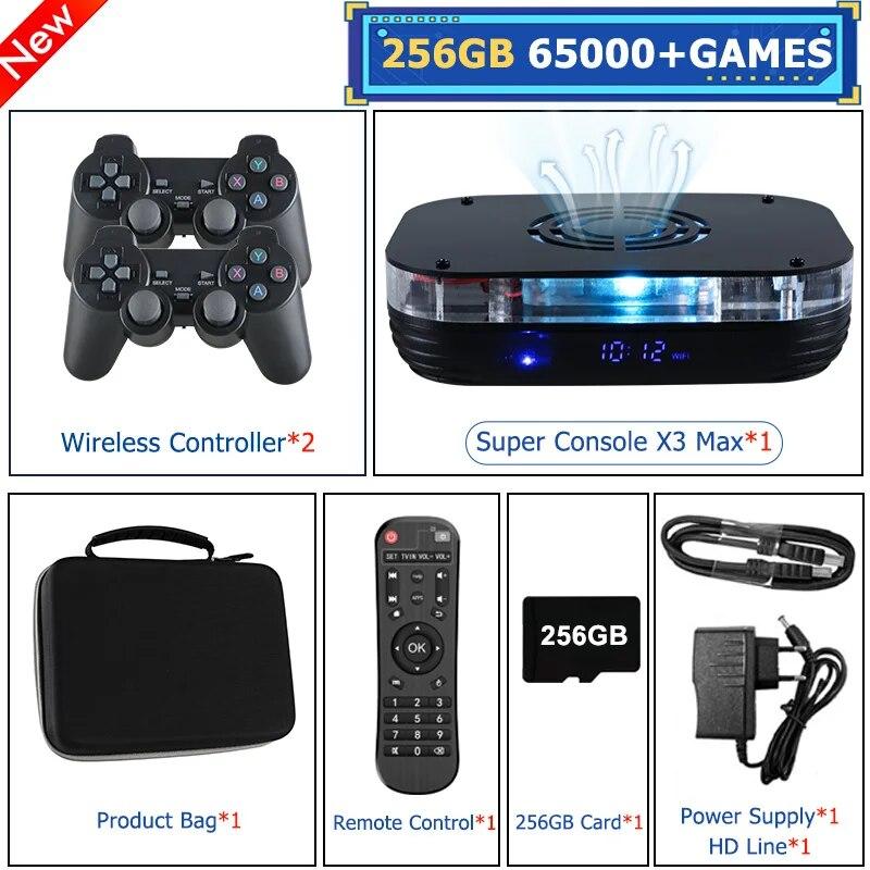 SDFGCSD Dual System TV Video Game Box WiFi 4K HD Super Console X3 Max 65000+ Classic Games Emulators For PS1/PSP/N64/SS/MAME/NDS