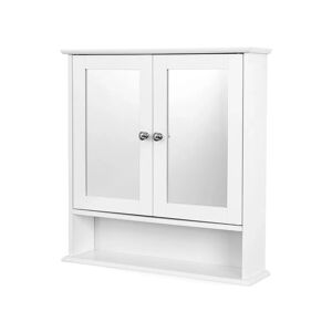 VASAGLE Wall-Mounted Bathroom Cabinet with 2 Mirrored Doors and Open Compartment, White / 56 cm x 13 cm x 58 cm