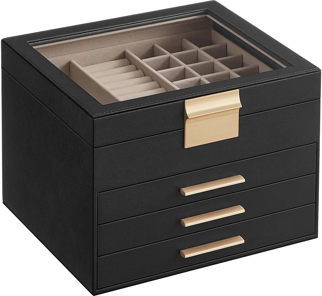 SONGMICS 3-Layer Jewellery Box, Graphite Black + Gold / 4-Layer