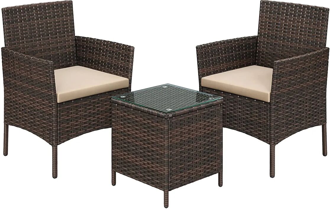 SONGMICS Garden Furniture Set with Coffee Table, Brown + Taupe