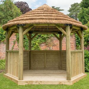 Forest Garden 12'x10' (3.6x3.1m) Luxury Wooden Garden Gazebo with Thatched Roof - Seats up to 10 people