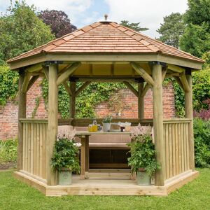 Forest Garden 12'x10' (3.6x3.1m) Luxury Wooden Furnished Garden Gazebo with New England Cedar Roof - Seats up to 10 people