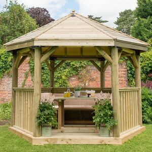 Forest Garden 12'x10' (3.6x3.1m) Luxury Wooden Furnished Garden Gazebo with Traditional Timber Roof - Seats up to 10 people