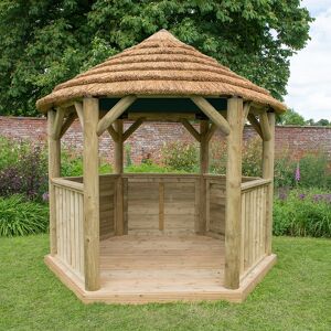 Forest Garden 10'x9' (3x2.7m) Luxury Wooden Garden Gazebo with Thatched Roof - Seats up to 10 people