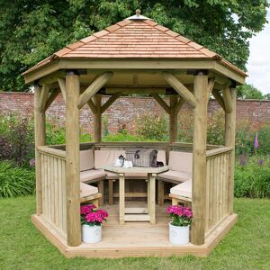 Forest Garden 10'x9' (3x2.7m) Luxury Wooden Furnished Garden Gazebo with New England Cedar Roof - Seats up to 10 people