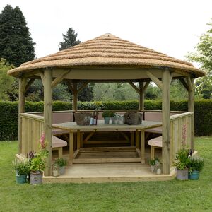 Forest Garden 15'x13' (4.7x4m) Luxury Wooden Furnished Garden Gazebo with Thatched Roof - Seats up to 19 people