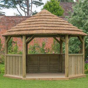 Forest Garden 15'x13' (4.7x4m) Luxury Wooden Garden Gazebo with Thatched Roof - Seats up to 19 people