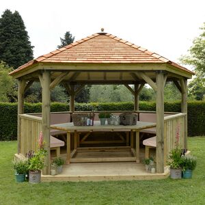 Forest Garden 15'x13' (4.7x4m) Luxury Wooden Furnished Garden Gazebo with New England Cedar Roof - Seats up to 19 people