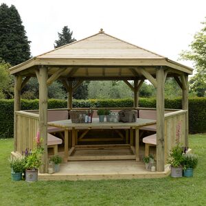 Forest Garden 15'x13' (4.7x4m) Luxury Wooden Furnished Garden Gazebo with Timber Roof - Seats up to 19 people