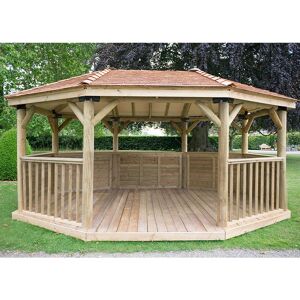 Forest Garden 17'x12' (5.1x3.6m) Premium Oval Wooden Garden Gazebo with New England Cedar Roof - Seats up to 22 people