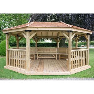 Forest Garden 17'x12' (5.1x3.6m) Premium Oval Furnished Wooden Garden Gazebo with New England Cedar Roof - Seats up to 22 people