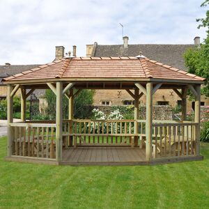 Forest Garden 20'x15' (6x4.7m) Premium Oval Furnished Wooden Garden Gazebo with New England Cedar Roof - Seats up to 27 people