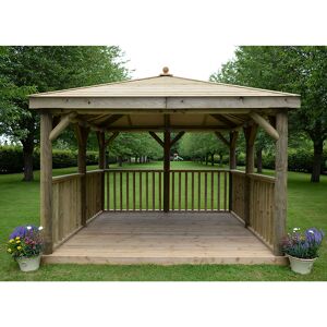 Forest Garden 11'x11' (3.5x3.5m) Square Wooden Garden Gazebo with Traditional Timber Roof