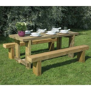 Forest Garden Forest Sleeper Bench & Refectory Wooden Garden Table Set 6'x2' (1.8x0.7m)