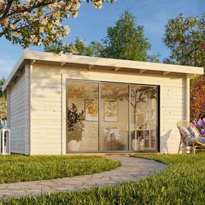 Palmako Lea 4.9m x 4m Log Cabin Garden Office Sliding Doors (44mm)